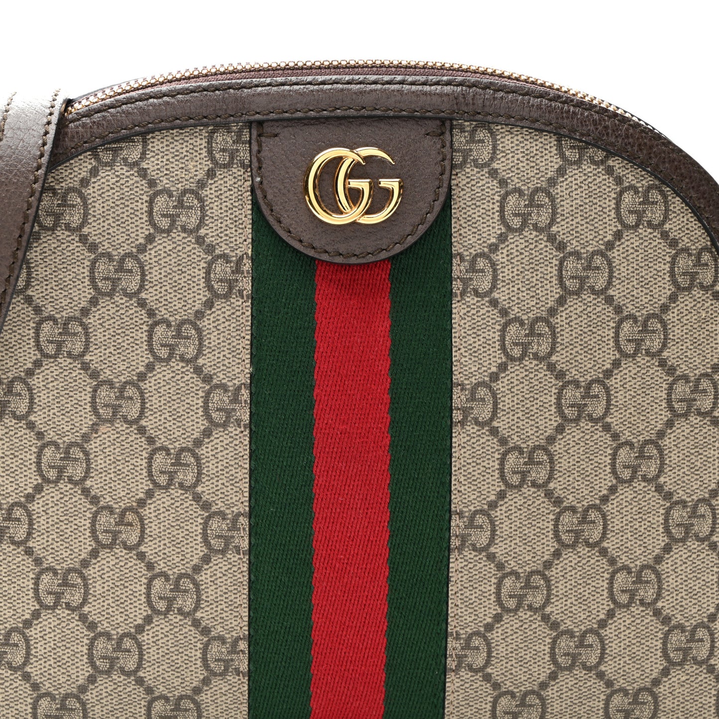 GG Supreme Monogram Textured Dollar Calfskin Web Small Ophidia Dome Shoulder Bag Beige Ebony New Acero