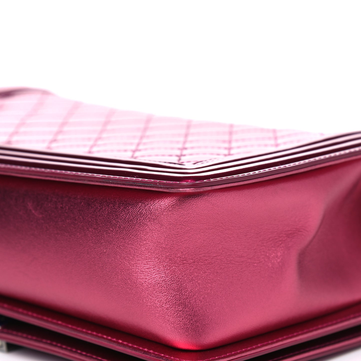 Metallic Patent Quilted New Medium Boy Flap Fuchsia