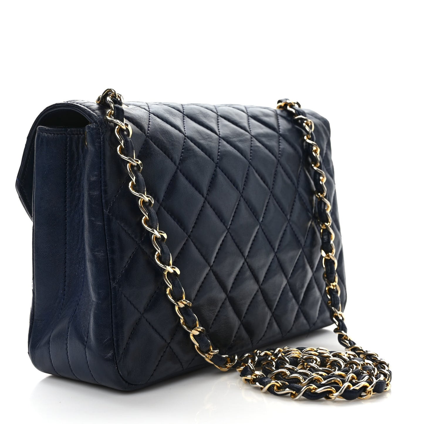 Lambskin Quilted Medium Single Flap Navy