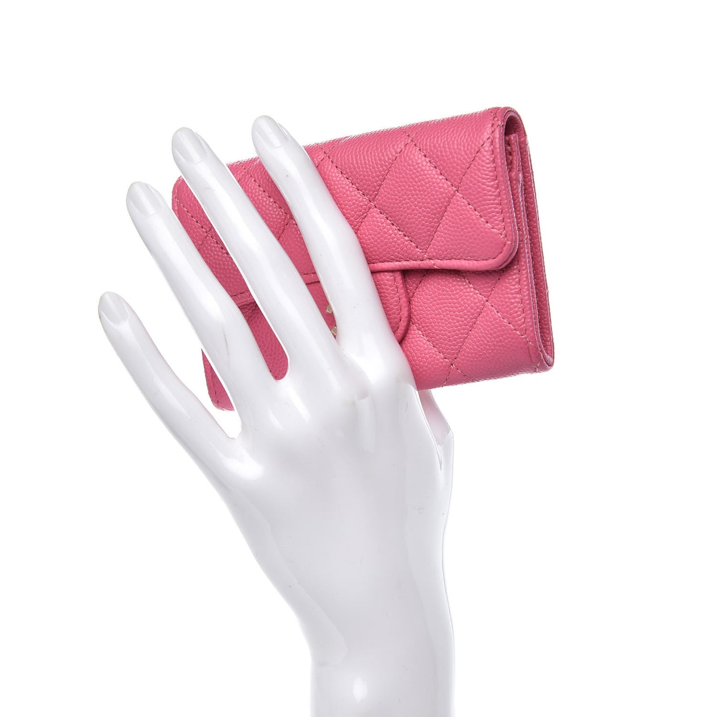 Caviar Quilted Flap Card Holder Pink