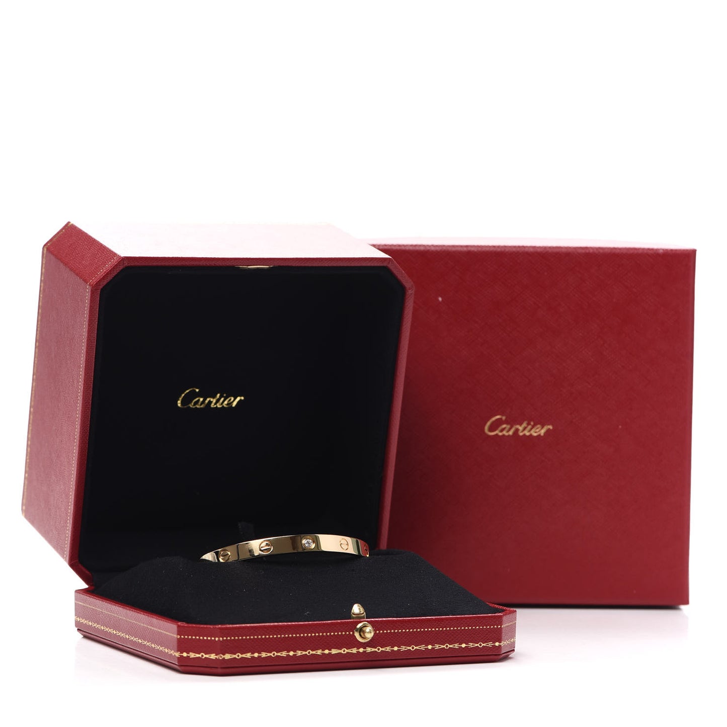 18K Yellow Gold 1 Diamond LOVE Cuff Bracelet 18
