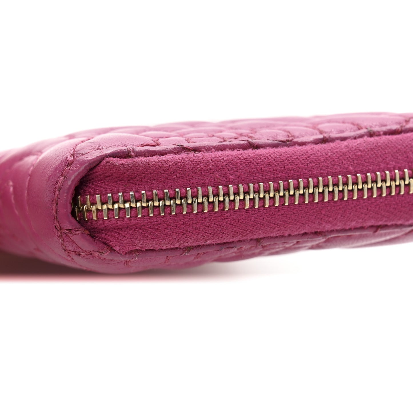 Lambskin Camellia Embossed Small Zip Around Wallet Dark Pink