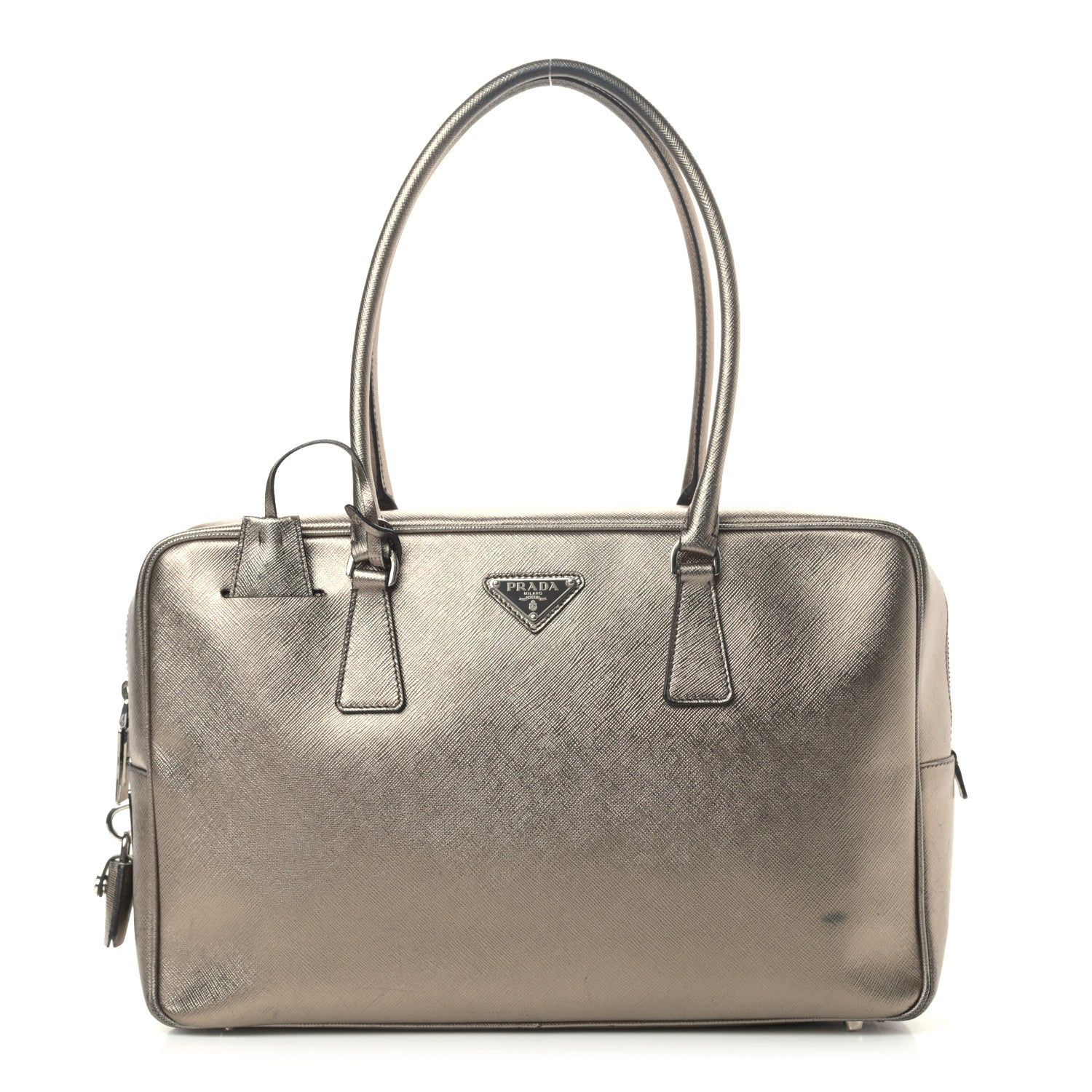 Prada Metallic Saffiano Lux Bowler Pirite 1 of 18