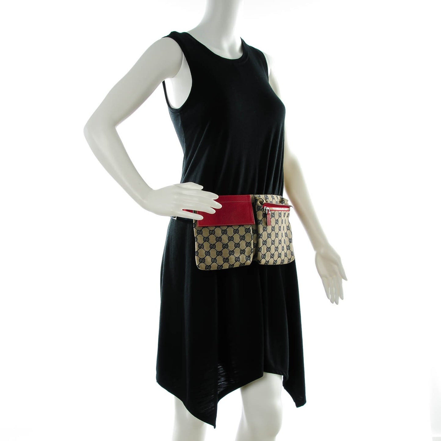 GG Monogram Web Double Pocket Belt Bag Navy Red