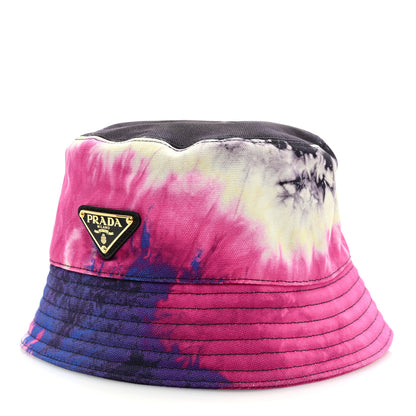 Prada Used Denim Tie Dye Metal Triangle Logo Womens Bucket Hat S 1 of 7