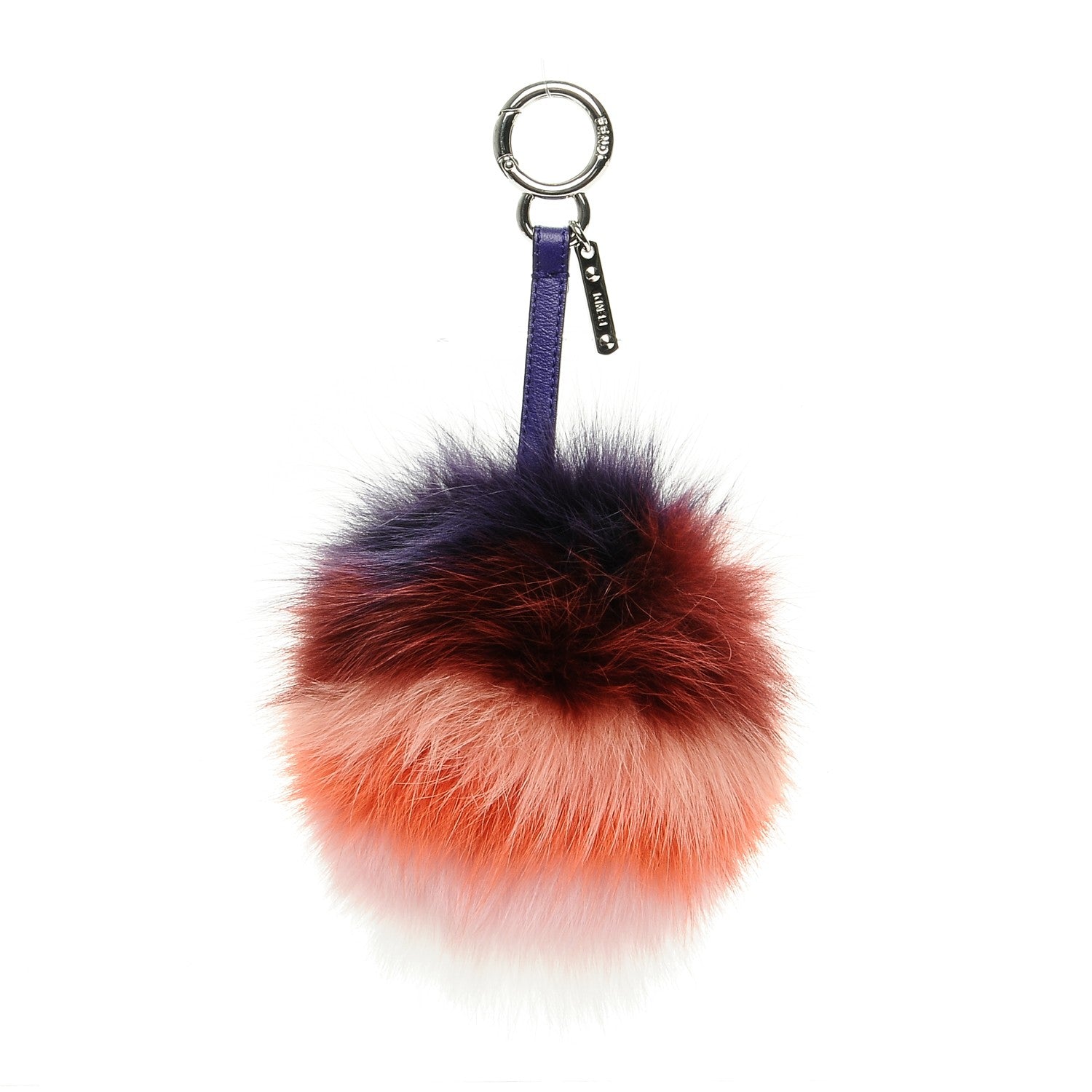 Fendi Fox Fur Shiny Nappa Rainbow Pom Pom Bag Charm Viola Multicolor Purple 1 of 3