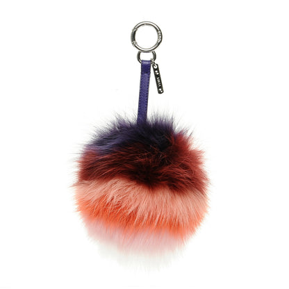 Fendi Fox Fur Shiny Nappa Rainbow Pom Pom Bag Charm Viola Multicolor Purple 1 of 3