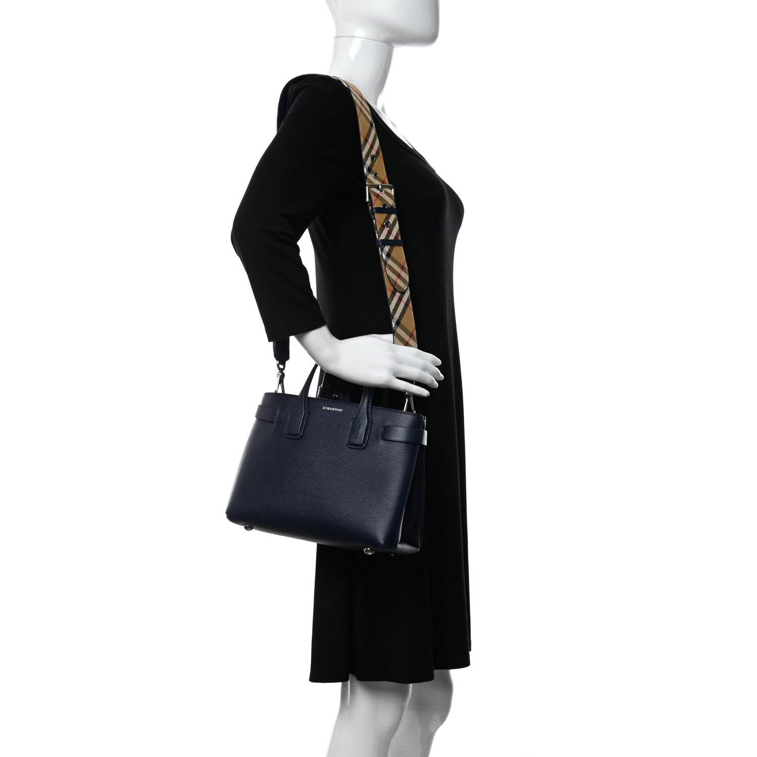 Burberry Derby Calfskin House Check Small Banner Tote Regency Blue 2 of 9