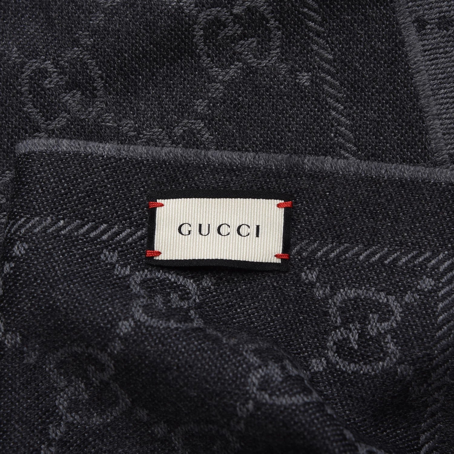 Gucci Wool Jacquard GG Monogram Sten Fringe Scarf Anthracite Black 4 of 7
