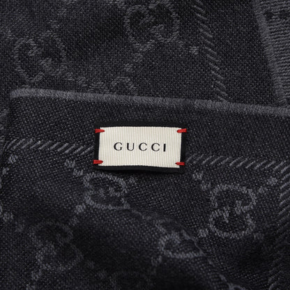 Gucci Wool Jacquard GG Monogram Sten Fringe Scarf Anthracite Black 4 of 7