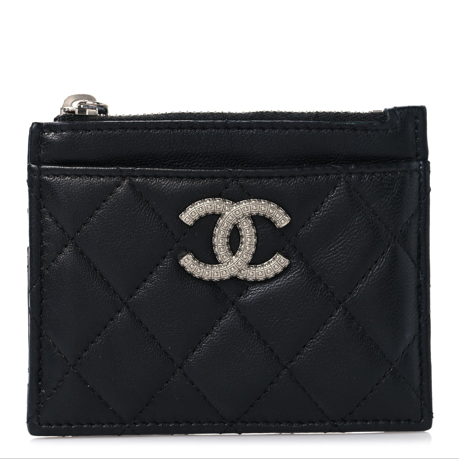 Chanel Lambskin Quilted CC Zip Card Holder Black 1773859