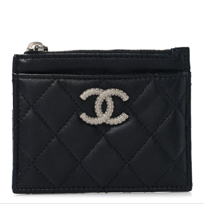 Chanel Lambskin Quilted CC Zip Card Holder Black 1 of 8