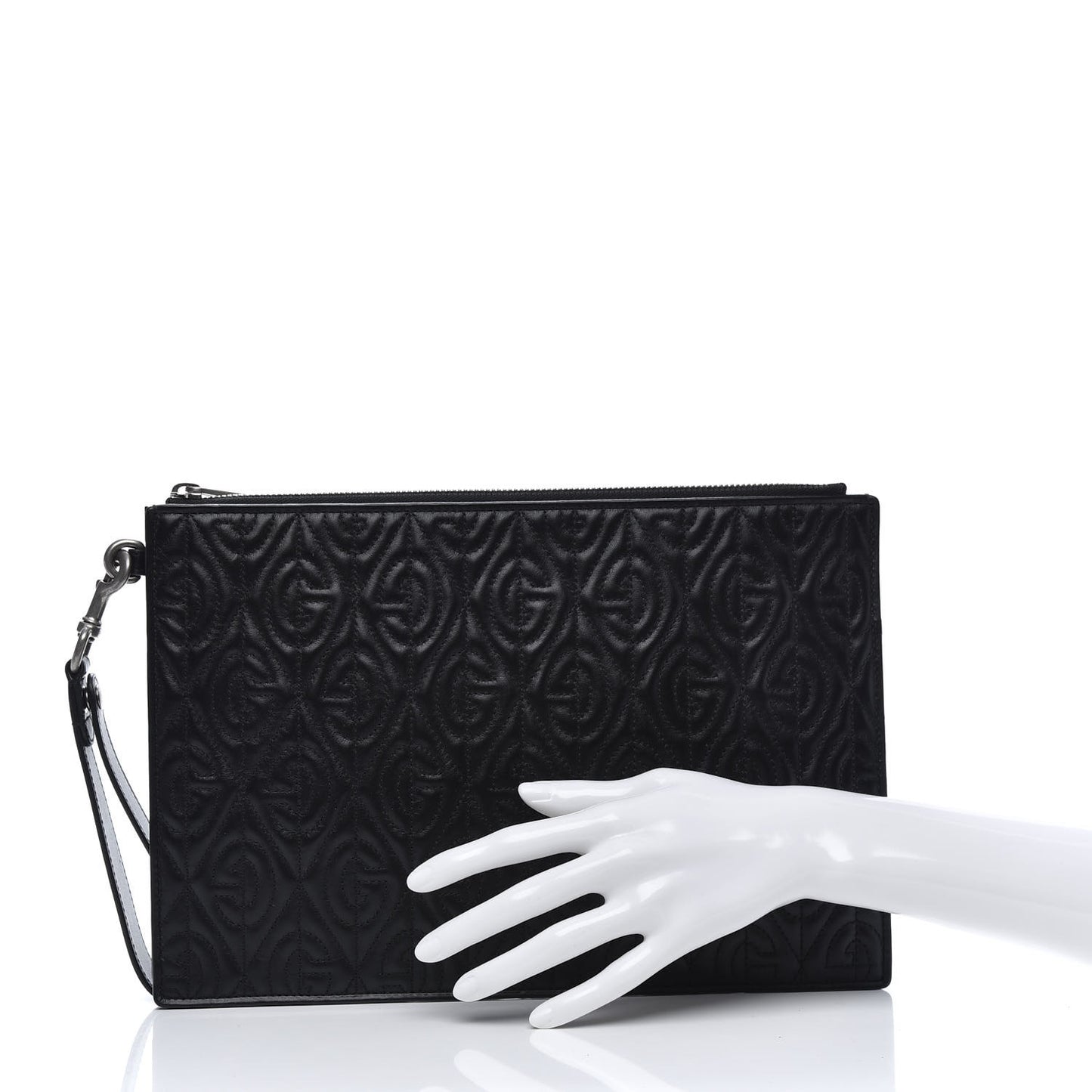 Calfskin G Rhombus Quilted Documents Holder Black