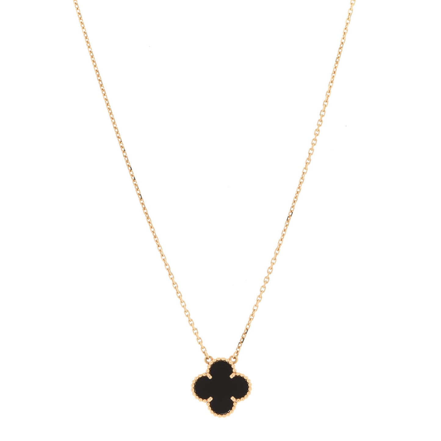 18K Yellow Gold Black Onyx Vintage Alhambra Pendant Necklace