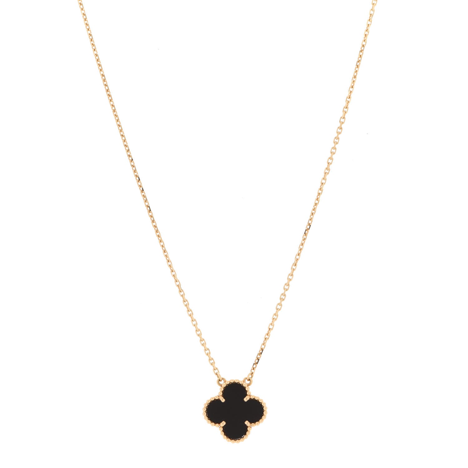 Van Cleef & Arpels 18K Yellow Gold Black Onyx Vintage Alhambra Pendant Necklace 1 of 6