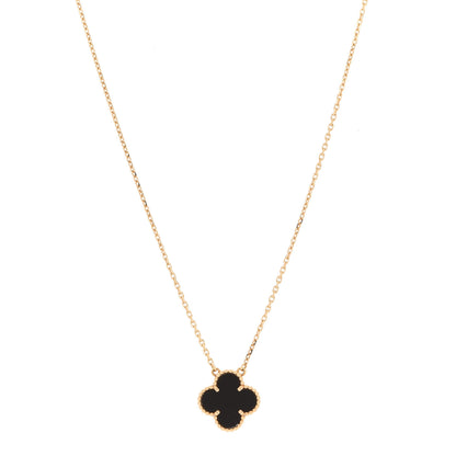 Van Cleef & Arpels 18K Yellow Gold Black Onyx Vintage Alhambra Pendant Necklace 1 of 6