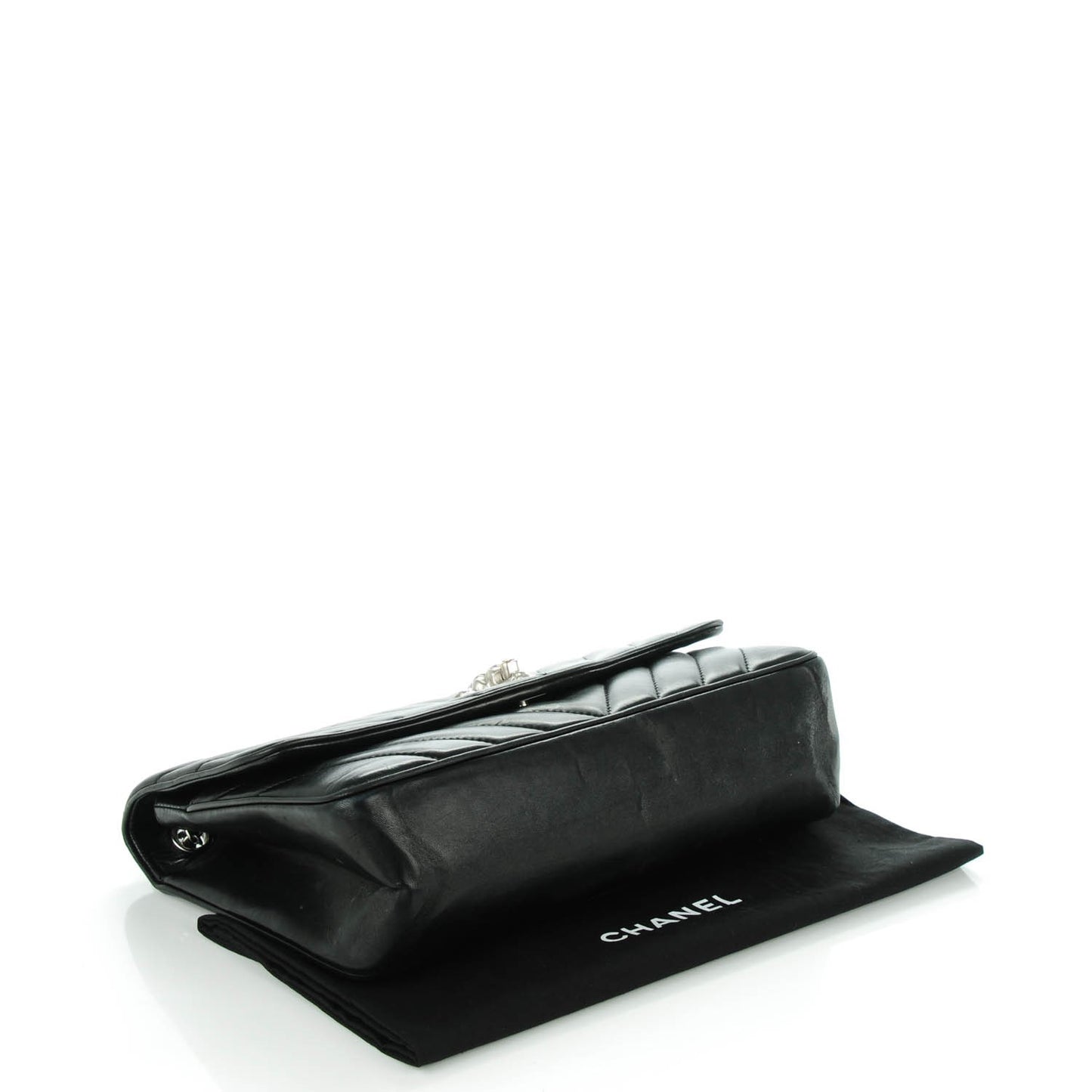 Lambskin Chevron Jumbo Leo Lion Flap Black