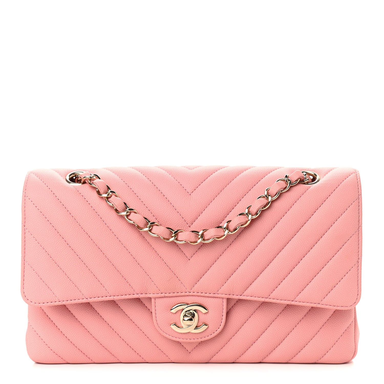 Chanel Caviar Flat Chevron Quilted Medium Double Flap Pink 1 of 11