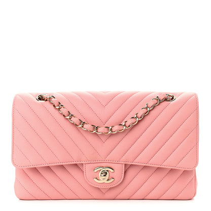 Chanel Caviar Flat Chevron Quilted Medium Double Flap Pink 1 of 11