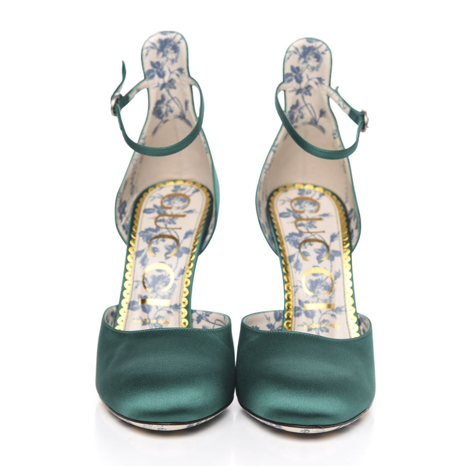 Gucci Satin Daisy Ankle Strap d'Orsay 105 Pumps 39.5 Emerald Green 2 of 8