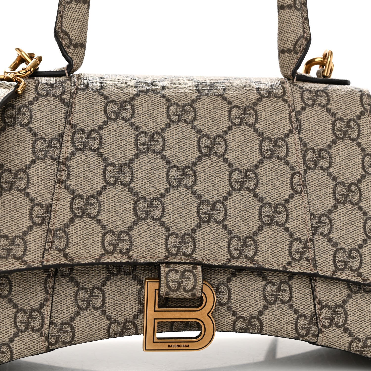 Balenciaga X GUCCI GG Supreme Monogram Small Hourglass Top Handle Bag Beige Ebony 7 of 9