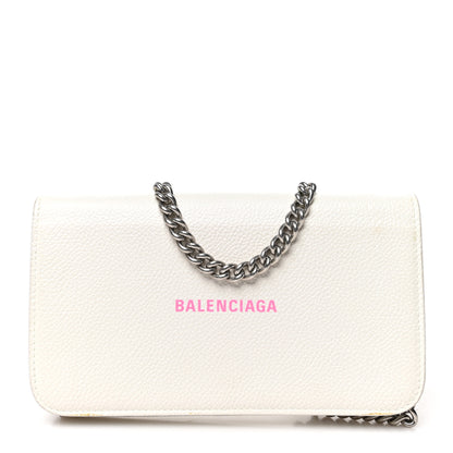 Balenciaga Grained Calfskin Logo Cash Phone Holder Wallet On Chain White Fluo Pink 1 of 7