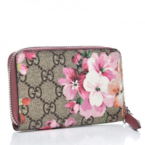 Gucci GG Supreme Monogram Blooms Zip Around Card Case Wallet Beige Multicolor Dry Rose 3 of 8