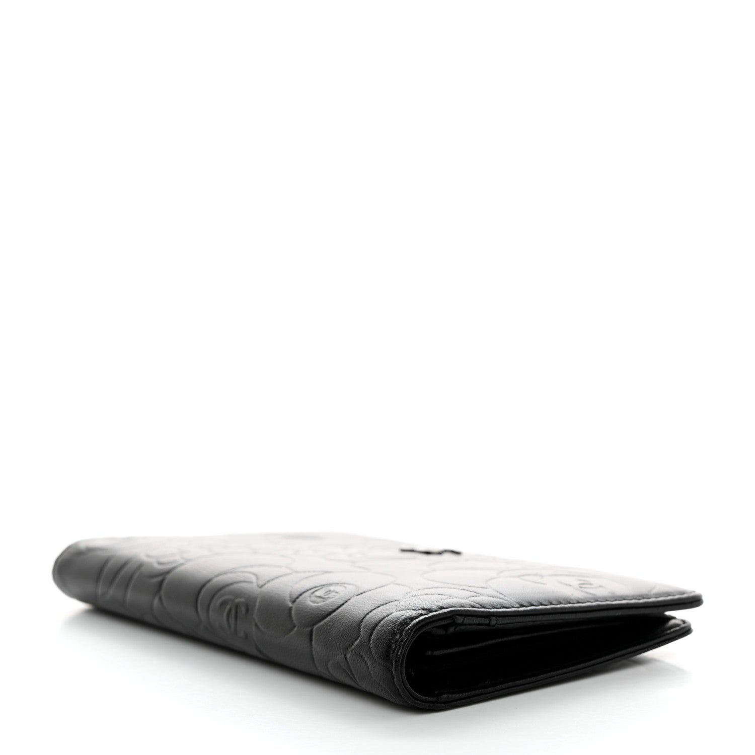 Chanel Lambskin Camellia Embossed Yen Wallet Black 4 of 7