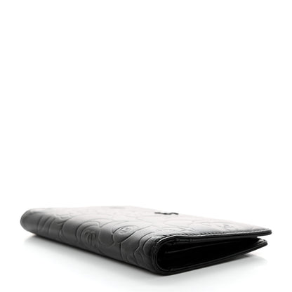 Chanel Lambskin Camellia Embossed Yen Wallet Black 4 of 7