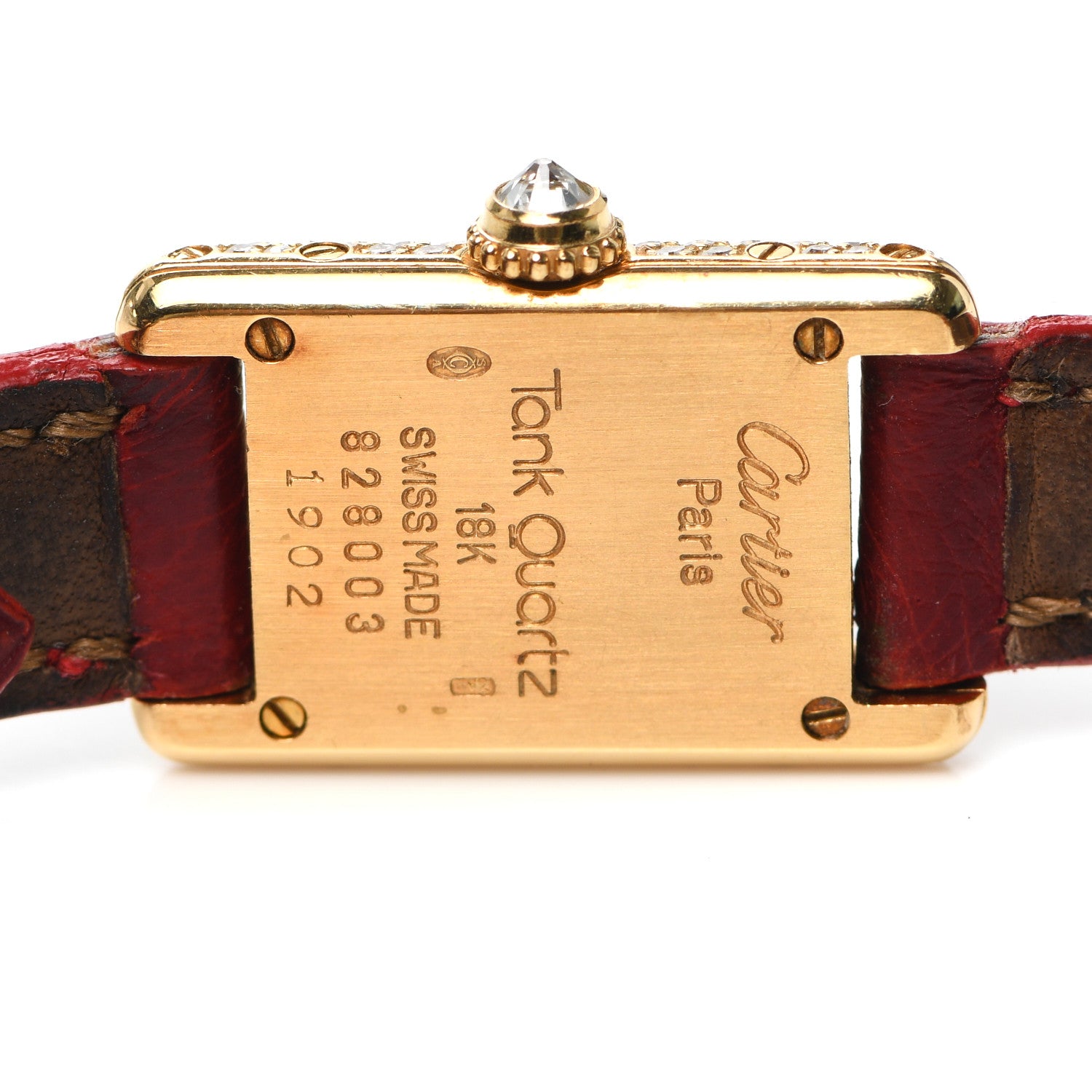 Cartier 18K Yellow Gold Ostrich Diamond19mm Tank Quartz Watch Red 6 of 6