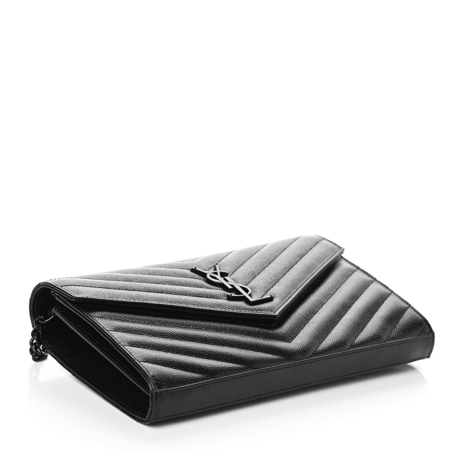 Grain De Poudre Matelasse Chevron Monogram Chain Wallet Black