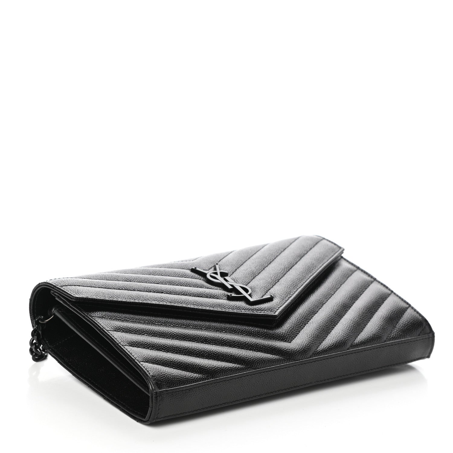 Saint Laurent Grain De Poudre Matelasse Chevron Monogram Chain Wallet Black 4 of 9