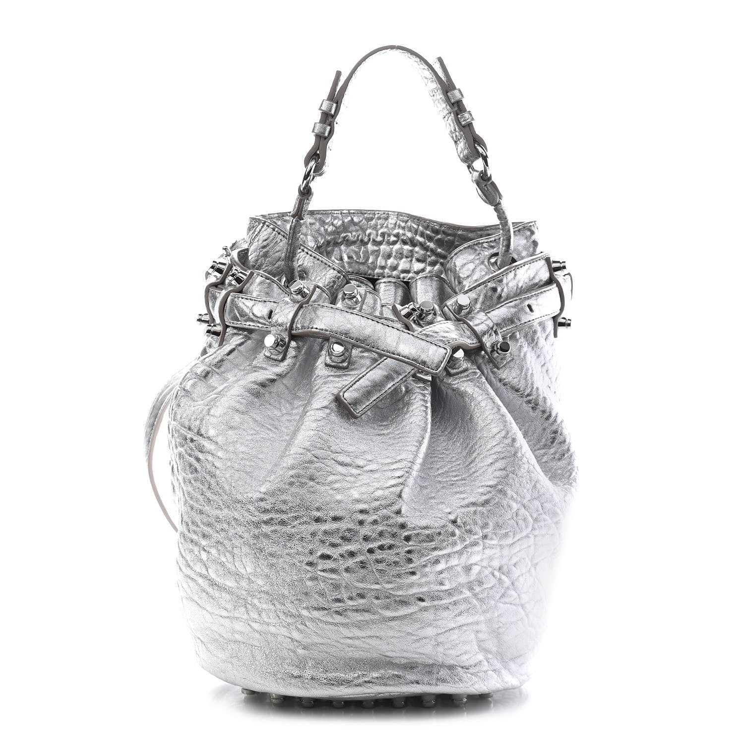 Alexander Wang Metallic Pebbled Lambskin Diego Bucket Bag Rhodium Hardware Silver 1 of 8