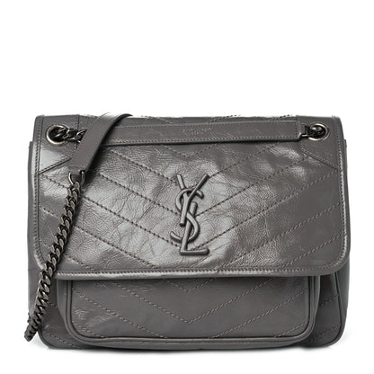 Saint Laurent Crinkled Calfskin Matelasse Monogram Medium Niki Chain Satchel Fog 1 of 9