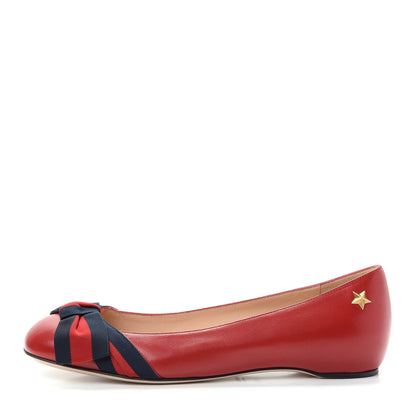 Gucci Calfskin Web Bow Ballerina Flat 36.5 Red 1 of 9
