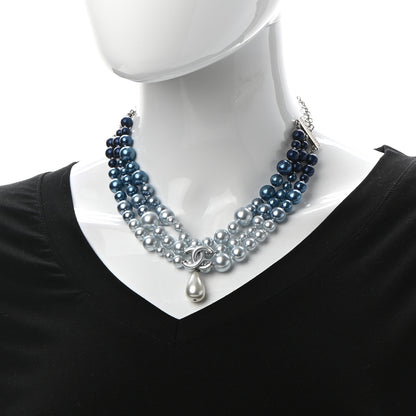 Chanel Pearl Beaded CC Multi Strand Choker Necklace Blue Silver 3 of 7