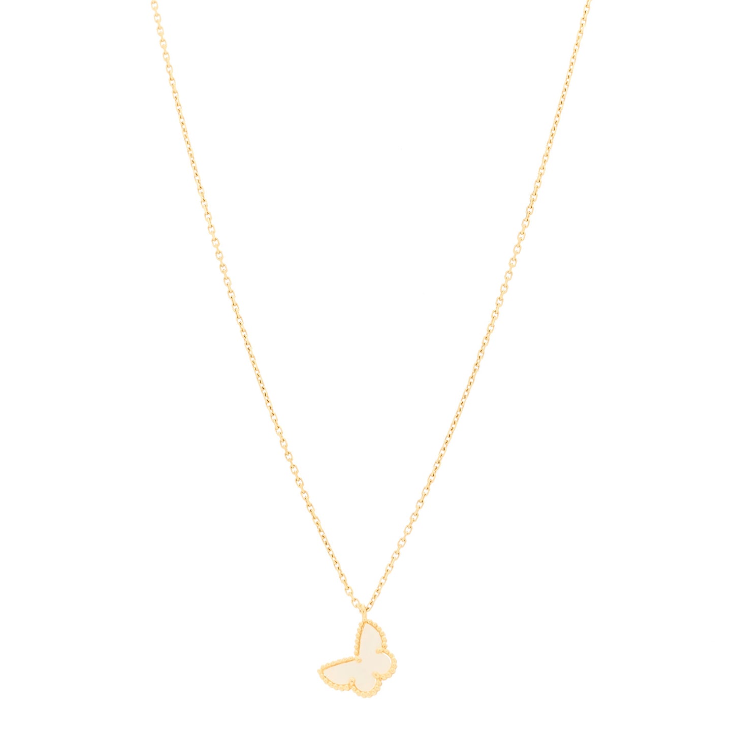 18K Yellow Gold Mother of Pearl Sweet Alhambra Butterfly Pendant Necklace