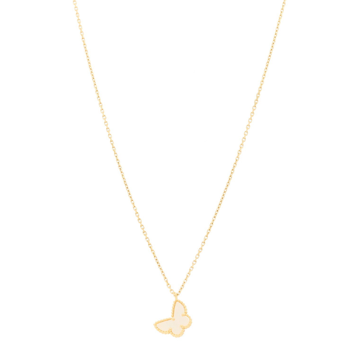 Van Cleef & Arpels 18K Yellow Gold Mother of Pearl Sweet Alhambra Butterfly Pendant Necklace 1 of 7