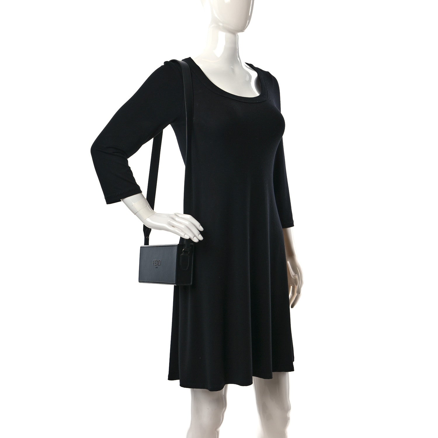 Fendi Vitello Grace Light Logo Horizontal Box Crossbody Bag Black 2 of 9