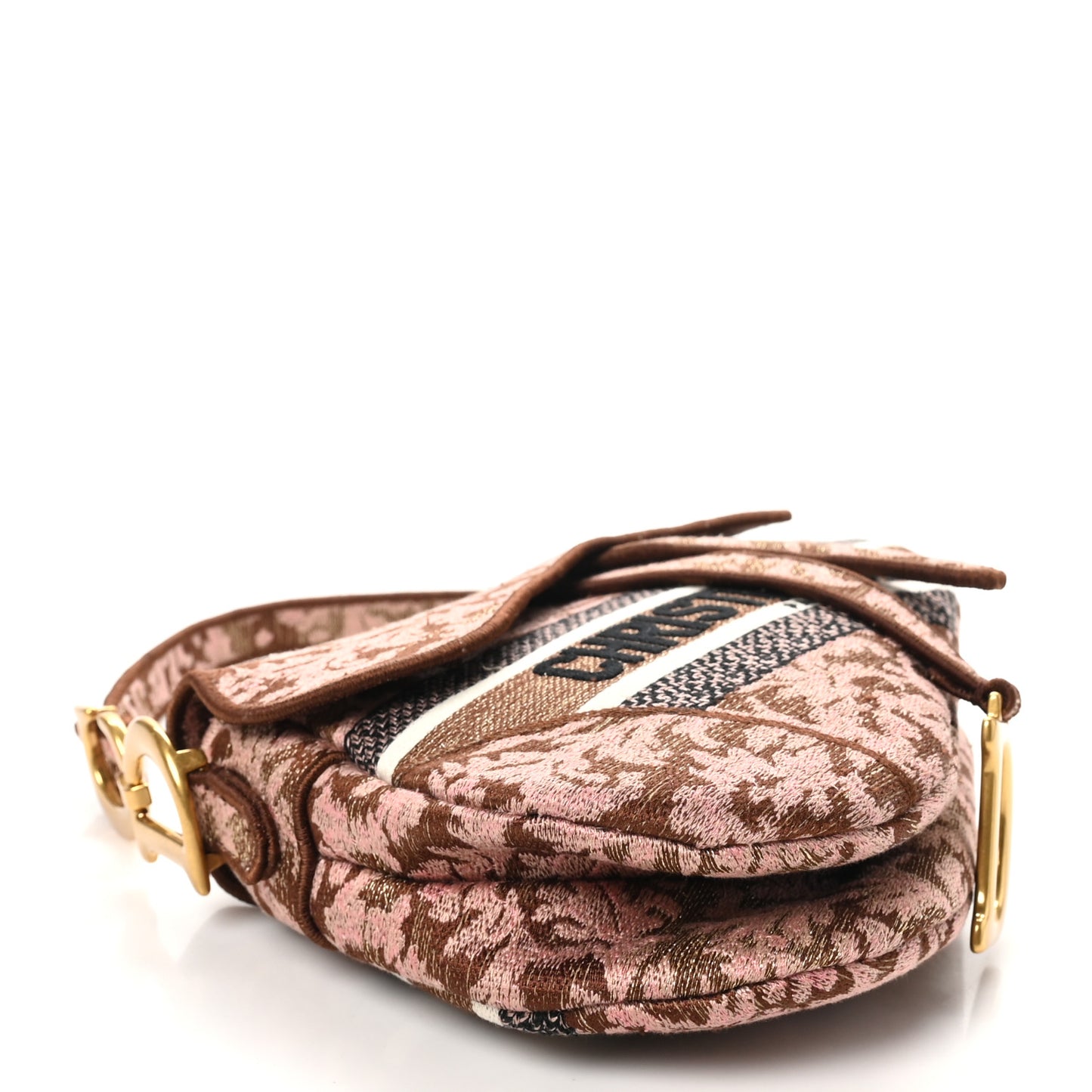 Canvas Embroidered Brocart Saddle Bag Metallic Pink