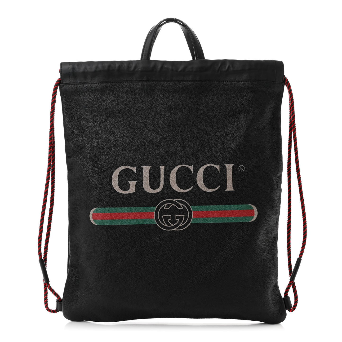 Calfskin Logo Drawstring Backpack Black