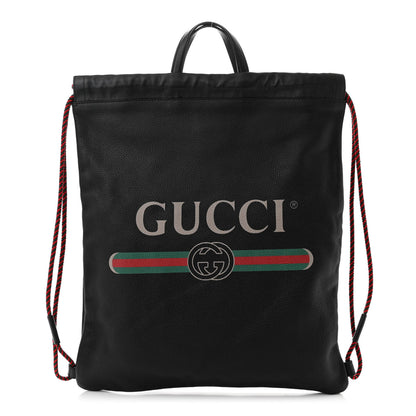 Gucci Calfskin Logo Drawstring Backpack Black 1 of 10