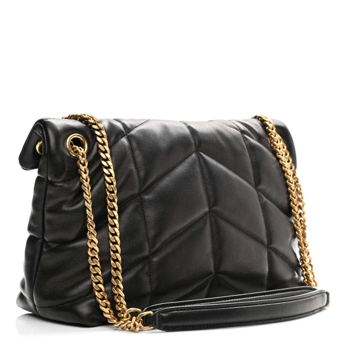Lambskin Quilted Small Loulou Puffer Monogram Chain Satchel Black