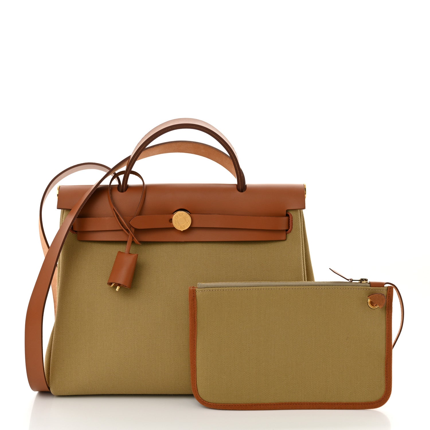 Hermes Military Toile Vache Hunter Herbag Zip Retourne 31 PM Poussiere Fauve 8 of 10