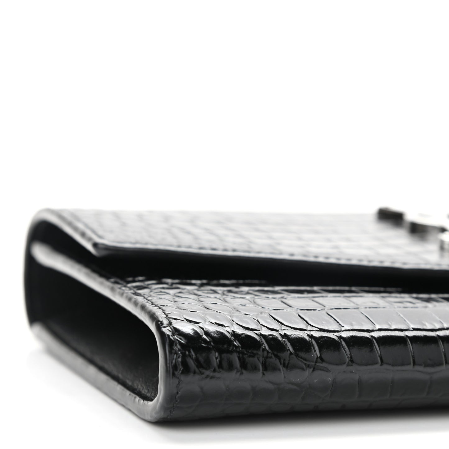 Calfskin Crocodile Embossed Monogram Uptown Chain Wallet Black
