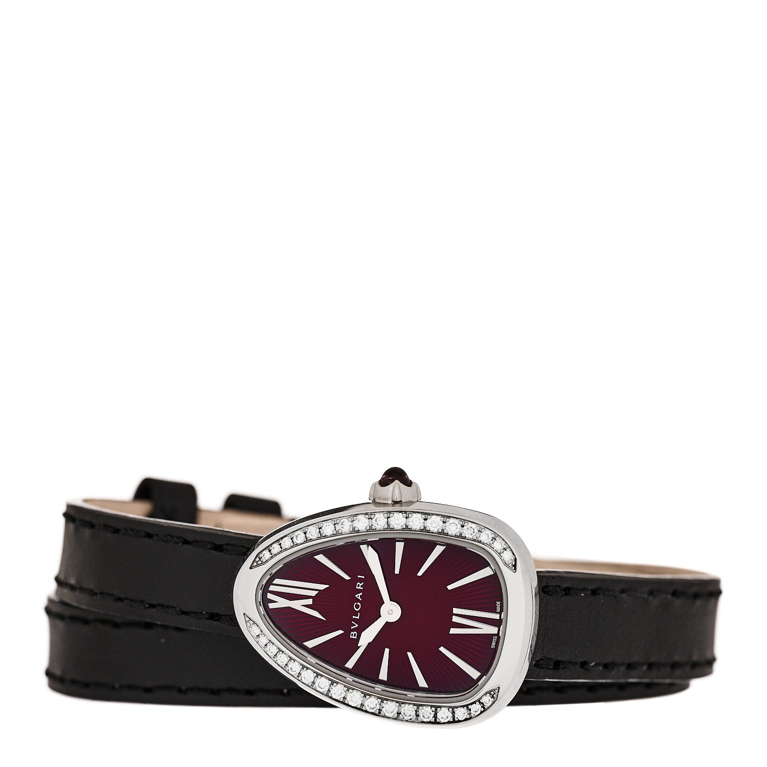 Bulgari Stainless Steel Calfskin Diamond Bezel 20mm Serpenti Double Wrap Quartz Watch Red 2 of 7