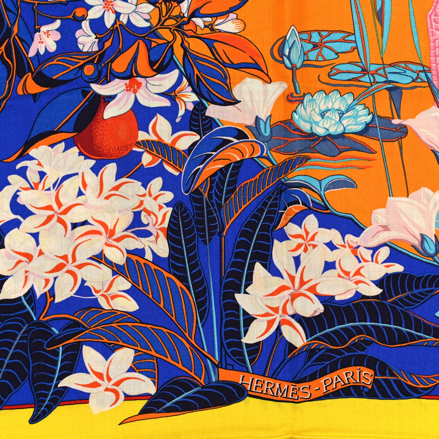 Cashmere Silk Flamingo Party Shawl 140 Vif Bleu Orange