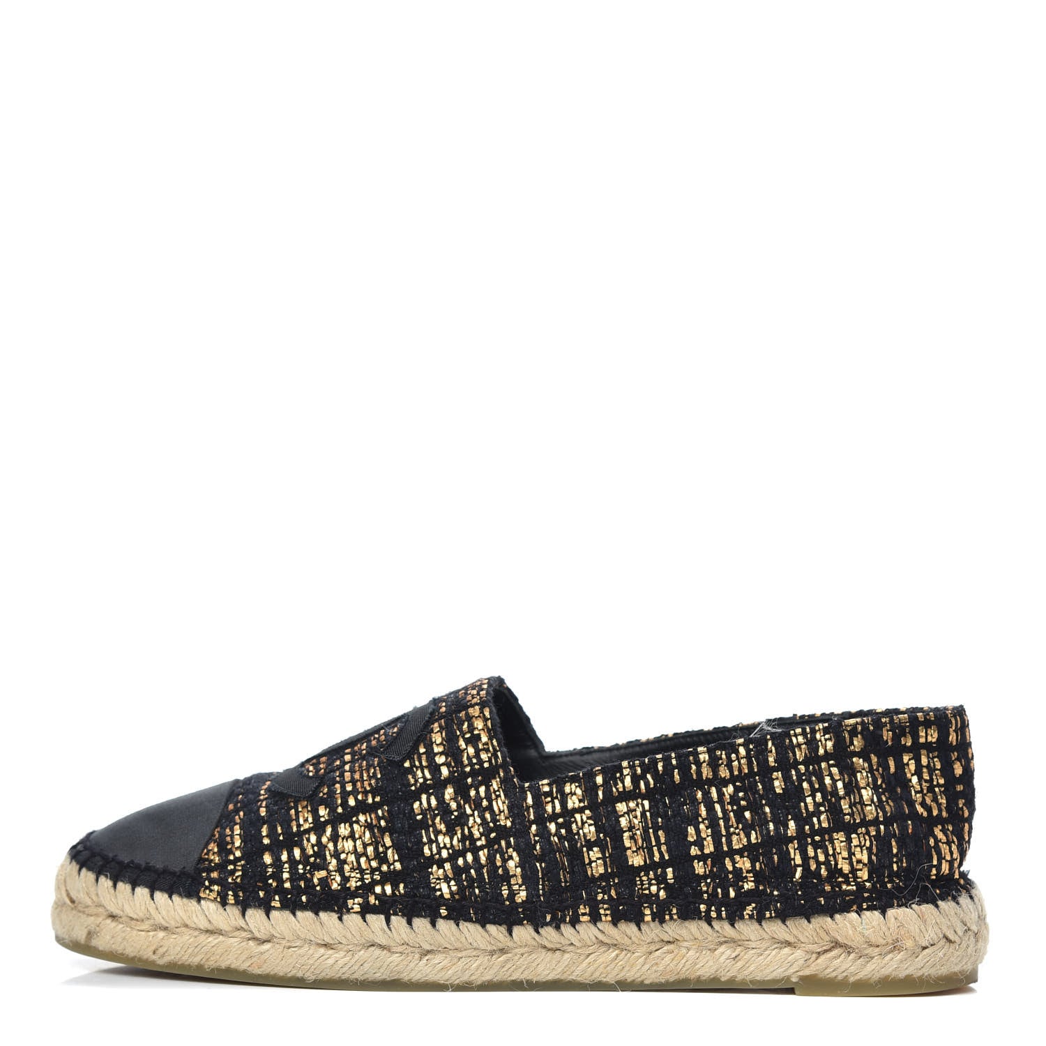 Chanel Metallic Tweed Grosgrain CC Espadrilles 40 Black Gold 1 of 10
