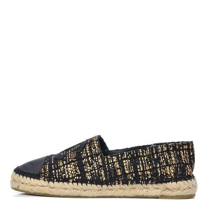 Chanel Metallic Tweed Grosgrain CC Espadrilles 40 Black Gold 1 of 10