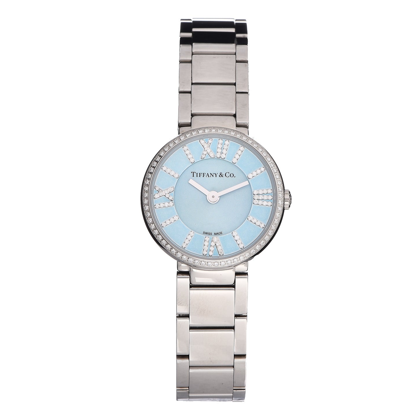 Stainless Steel Diamond Bezel 24mm Atlas 2-Hand Quartz Watch Ice Blue